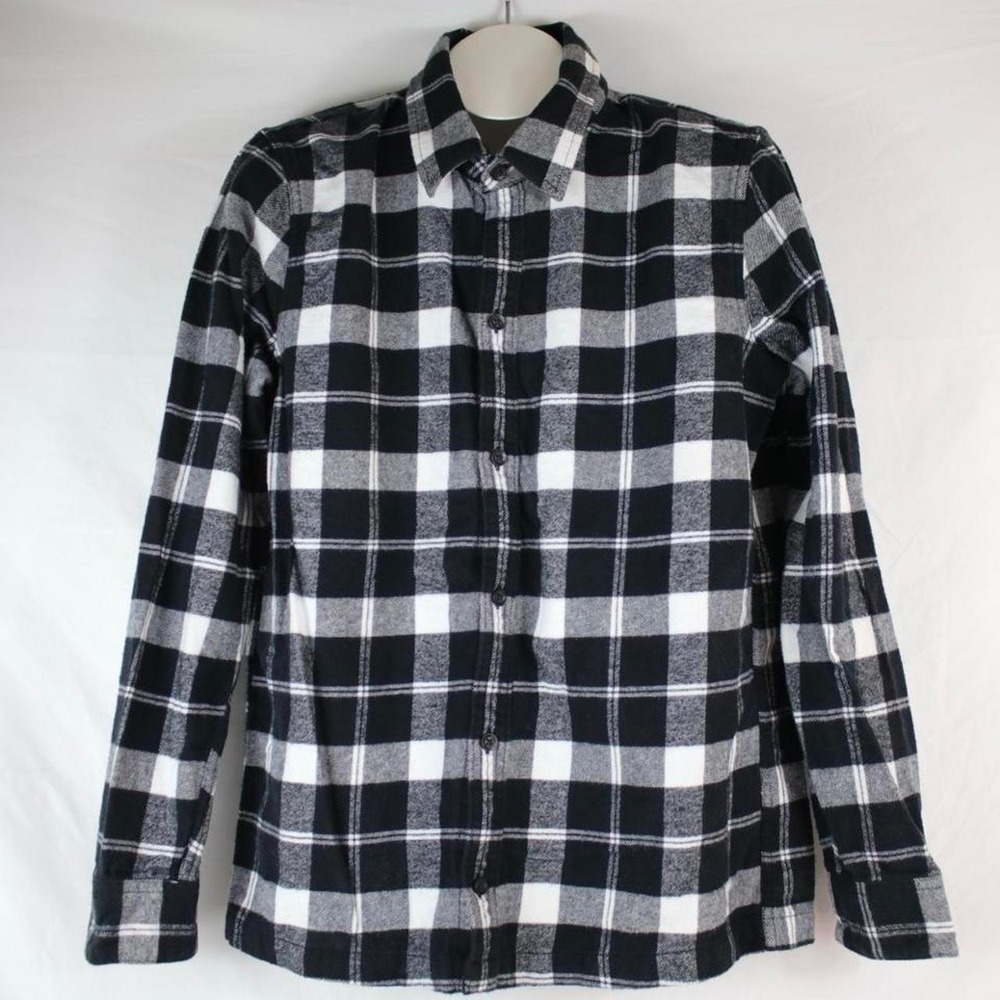 Hollister White & Black Plaid Long Sleeve Button Up Flannel Shirt Mens Size S